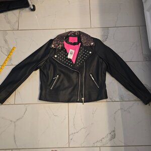 Torrid Betsey Johnson Crop Leopard Print Studded Leather Jacket 00 M/L 10